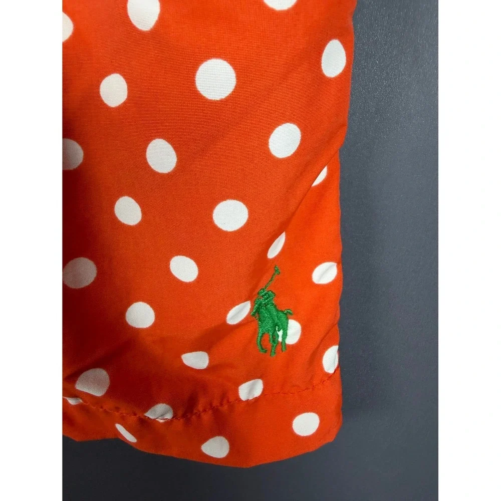 Polo Ralph Lauren Mens Small Orange Polka Dot Lined Swim Trunks Shorts